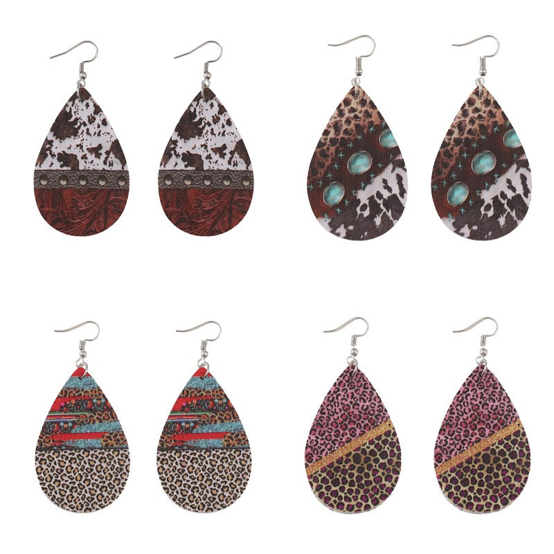 Wholesale Western Ethnic Style Gradient Color Leopard Print Water Drop Earrings ACC-ES-ChuLian128
