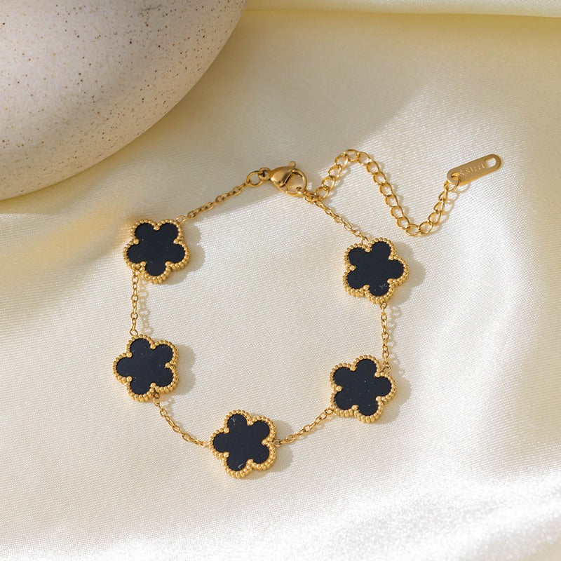 Wholesale Five-leaf Flower Five-flower Double-sided Petal Titanium Steel Bracelet ACC-BT-QiYun003