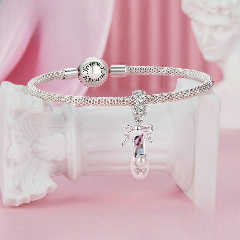 Wholesale Pink Sweet Ballet Shoes DIY Pendant Accessories S925 Sterling Silver Bracelet Beads Charms ACC-CHS-YinZhiyun002