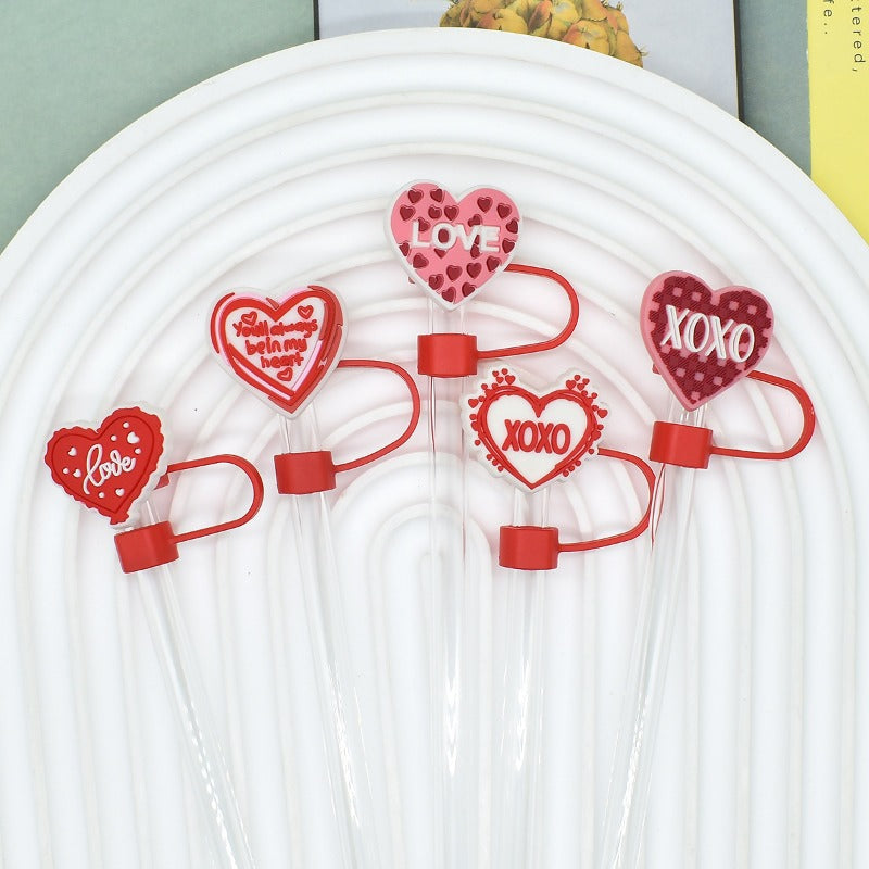 Wholesale Random 100pcs Valentine's Day Love Series 10mm PVC Soft Straw Tube Cap ACC-SCR-RYY131