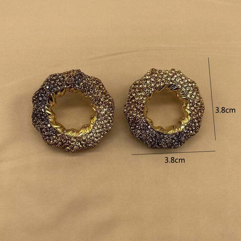 Wholesale Hollow Light Luxury Colored Glass Full Diamond Earrings ACC-ES-KangD008