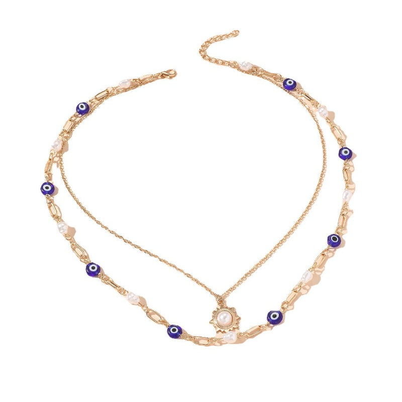 Wholesale Light Luxury Devil Eye Chain Sun Pendant Double Clavicle Necklaces ACC-NE-GaoTu003