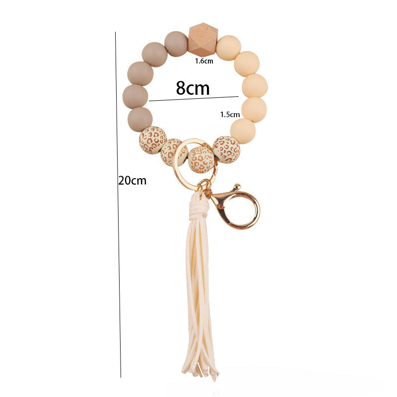 Wholesale Leopard Print Silicone Beads Tassel Wrist Keychain Wristlet Keychain ACC-KC-GuangTian046