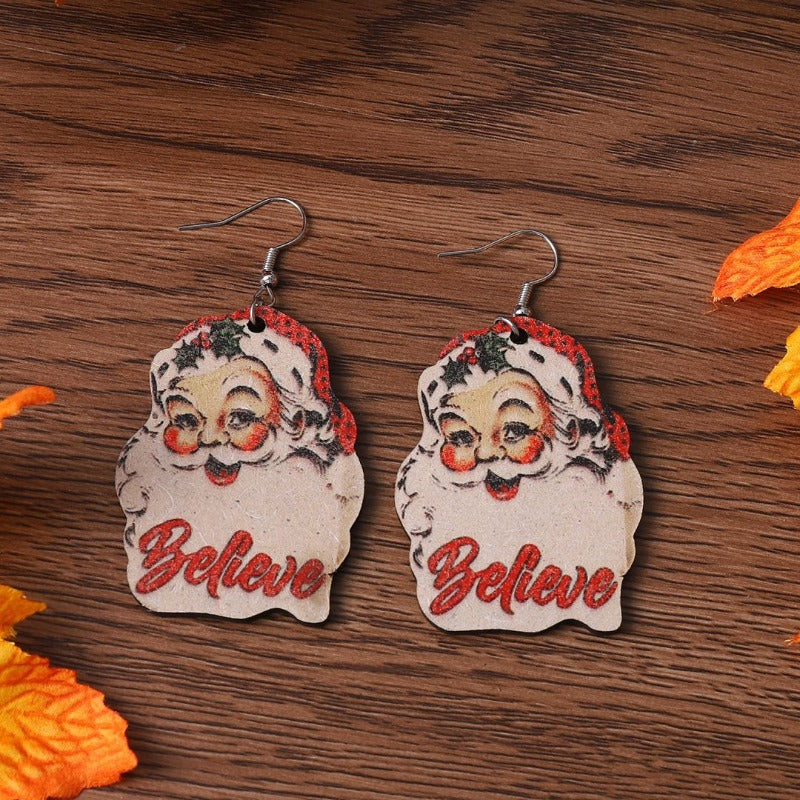Wholesale Wooden Double-sided Santa Claus Letter Earrings ACC-ES-ChuLian099