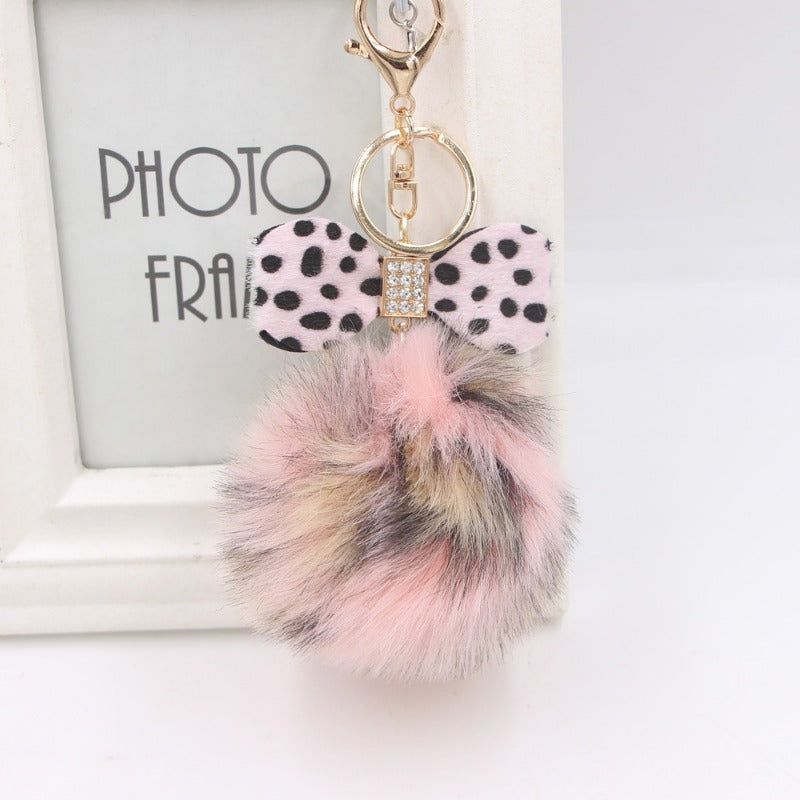 Wholesale Leopard Print Bowknot Pom Pom Pendant Keychains ACC-KC-Zuge005