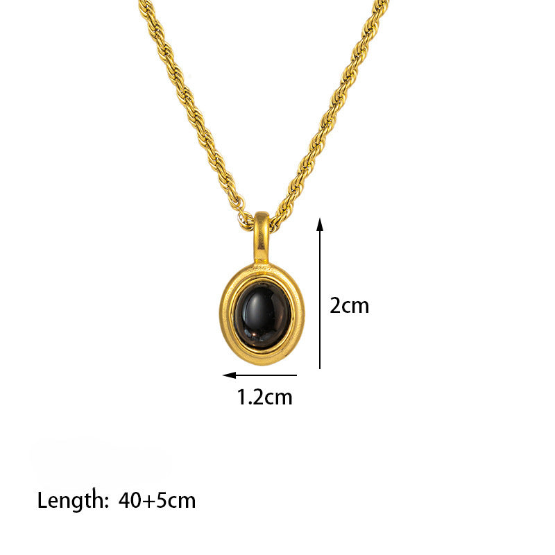 Wholesale Vintage Black Agate Natural White Mother of Pearl Titanium Steel Necklaces ACC-NE-Qiyun004