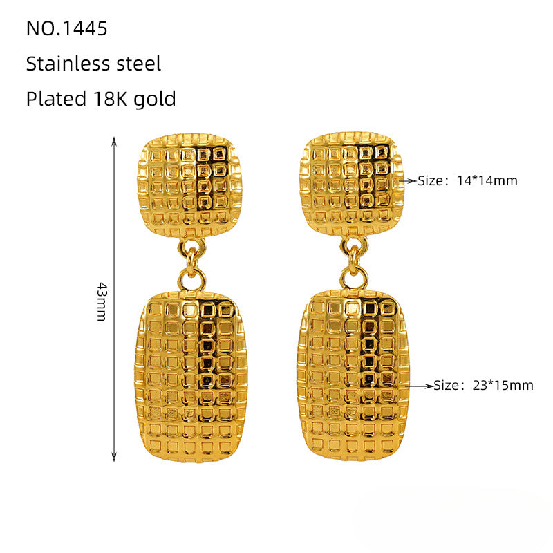 Wholesale Retro Square Check Stainless Steel Earrings ACC-ES-ZhongYao005