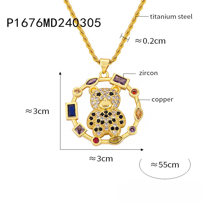 Wholesale Zircon Bear Copper Pendant Titanium Steel Gold-plated Necklace ACC-NE-Fangt004