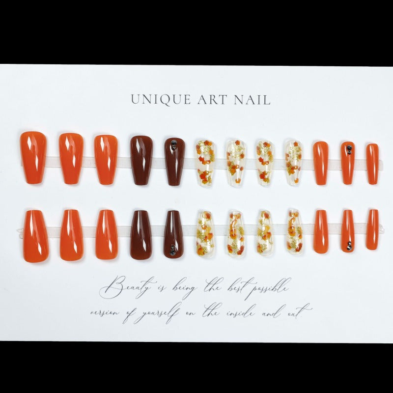 Wholesale 24 Pieces/box Maple Leaf Glitter Nails Kits Nail Stickers ACC-NS-XiKa003