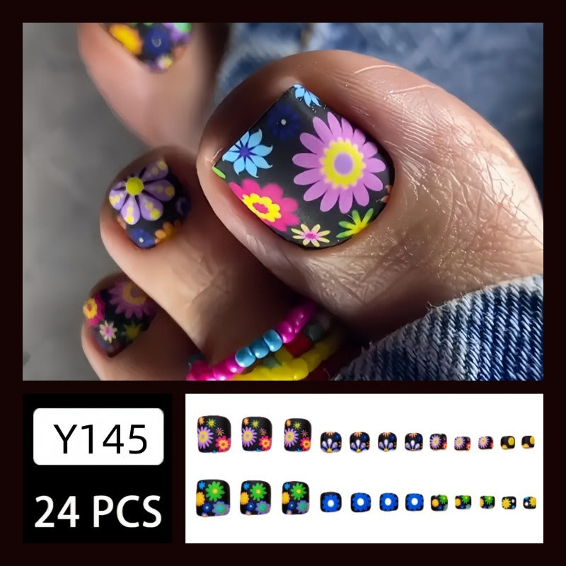 Wholesale 24 Pieces/box Black Flower Nails Kits Nail Stickers ACC-NS-Qianx006
