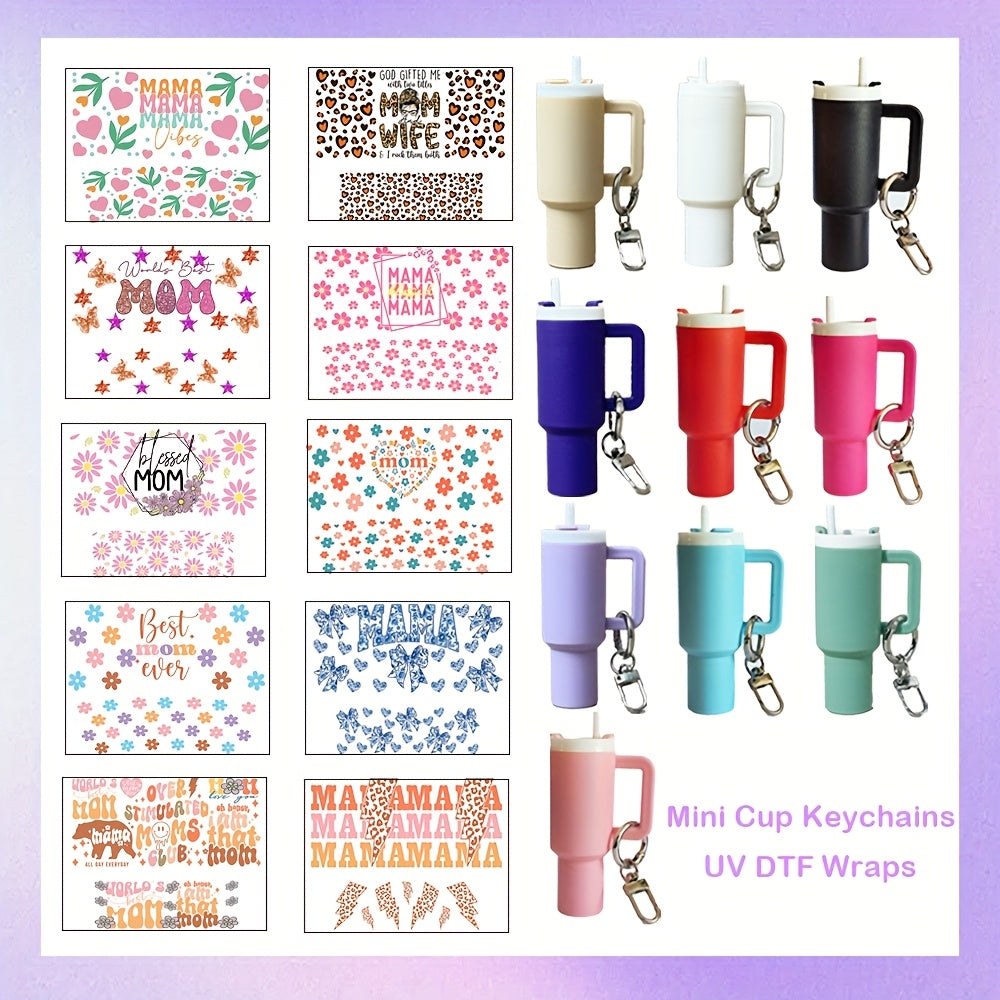 10pcs/16pcs/20pcs UV DTF Wraps for Mini Tumbler Cup Lipstick Holder Keychain, Cute Charms for Handbags And Backpack DIY Gift Cup Sticker Gift