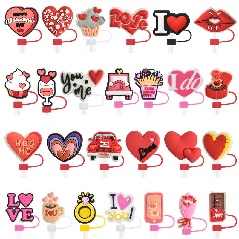 Wholesale Random 100pcs Valentine's Day Love Party 10mm PVC Soft Straw Tube Cap ACC-SCR-RYY126