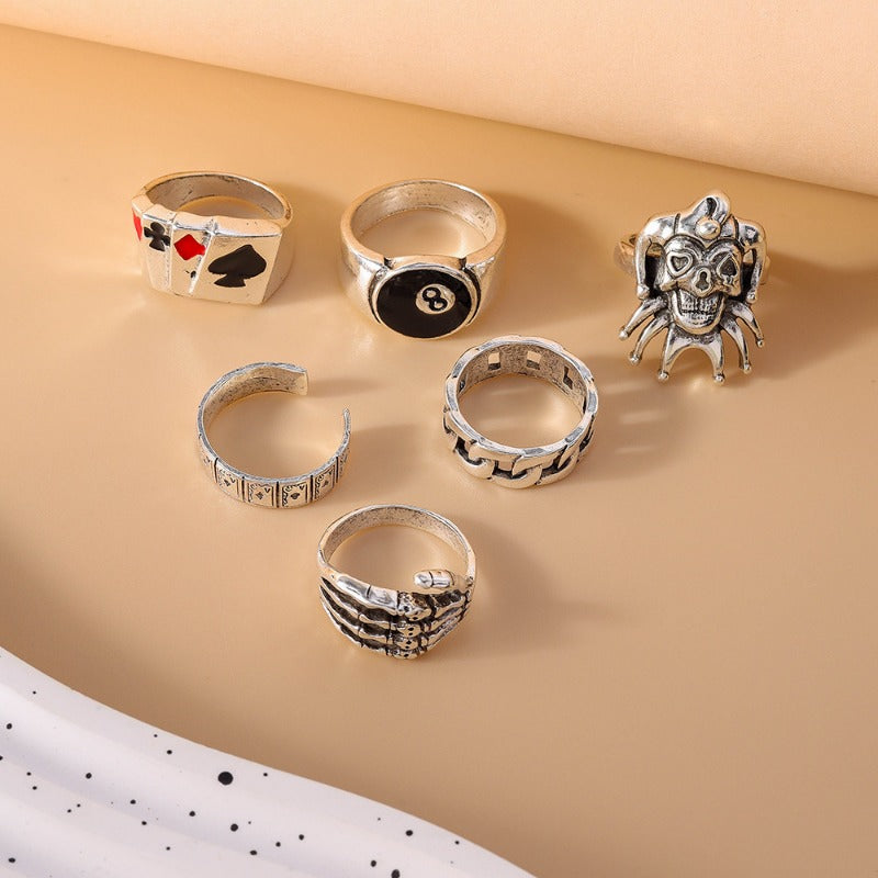 Wholesale 6pcs/set Vintage Skull Clown Ring Set ACC-RS-YueSen001