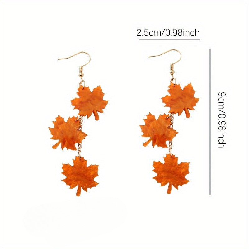 Wholesale Thanksgiving Water Pattern Acrylic Maple Leaf Shape Earrings ACC-ES-Xiyin002