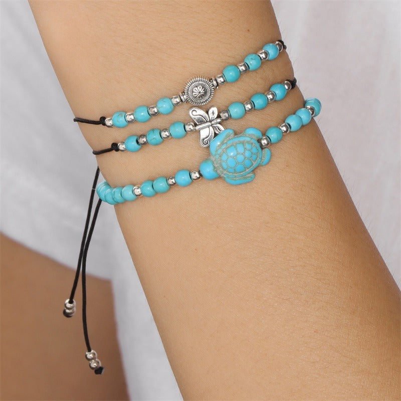 Wholesale Turquoise Men's Turtle Handmade Braided Bracelet Set ACC-BT-YinYi001