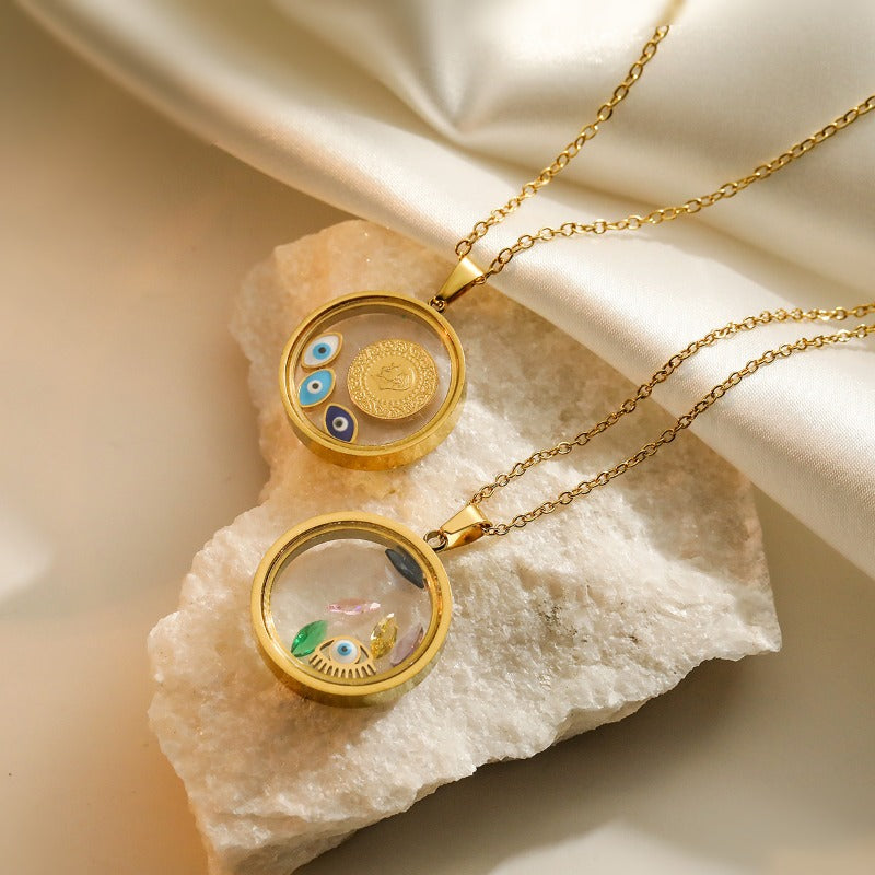 Wholesale Real Gold Evil Eye Geometric Pendant Necklace ACC-NE-AoGu005