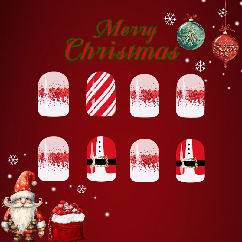 Wholesale 24 Pieces/box Christmas Red and White Gradient Nails Kits Nail Stickers ACC-NS-GuaiXL130