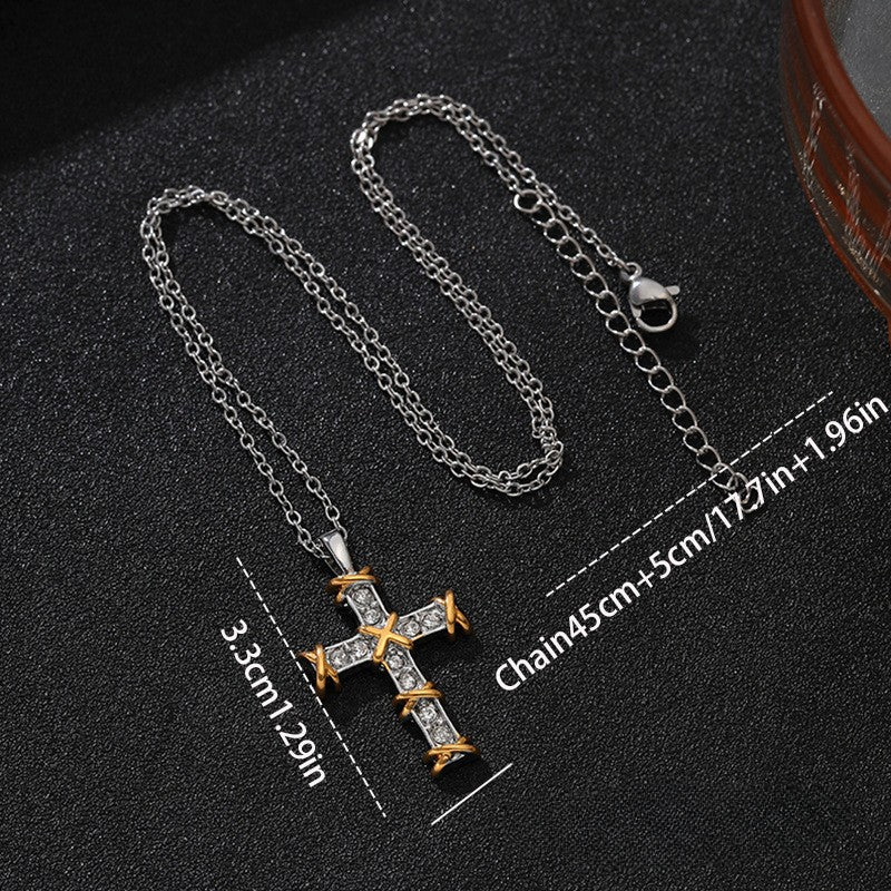 Wholesale Cross Plated Two Tone Cross Diamond Necklace ACC-NE-YunJ006
