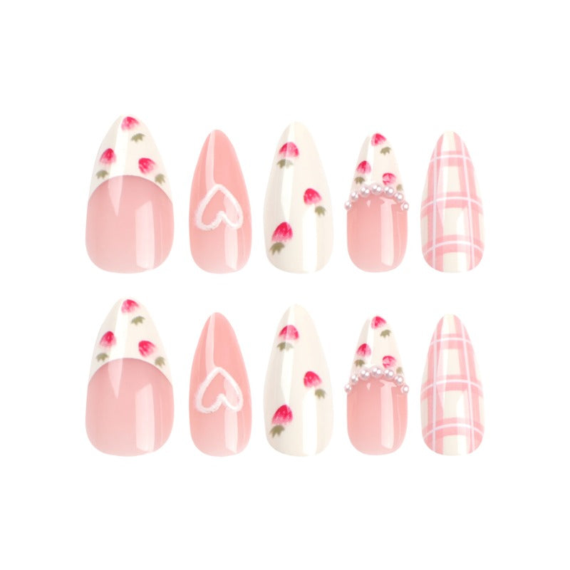 Wholesale 24 Pieces/box Heart Strawberry Press-on Nails Kits Nail Stickers ACC-NS-LeFan128