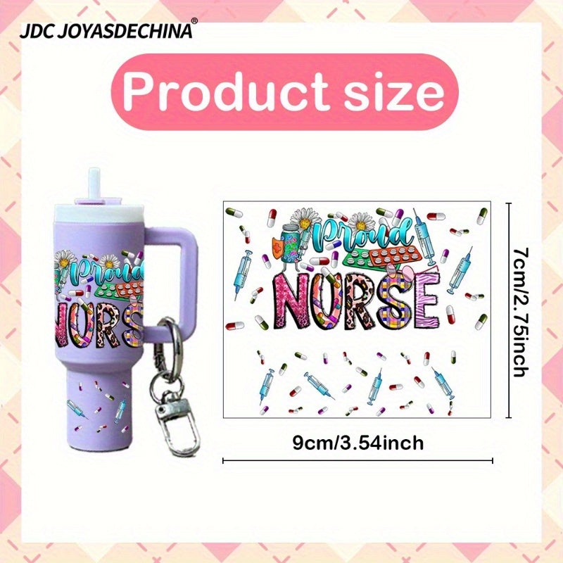 10pcs UV DTF Wraps Rub on Transfer Stickers 10 Style Nurse Themes for Mini Tumbler Cup Keychains Accessories DIY Gift Cup Sticker Gift
