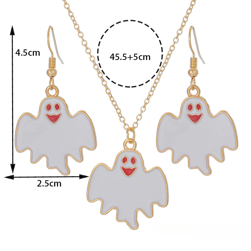 Wholesale Halloween Cartoon Funny Ring Ghost Earrings Necklaces Set ACC-NE-Zhey005