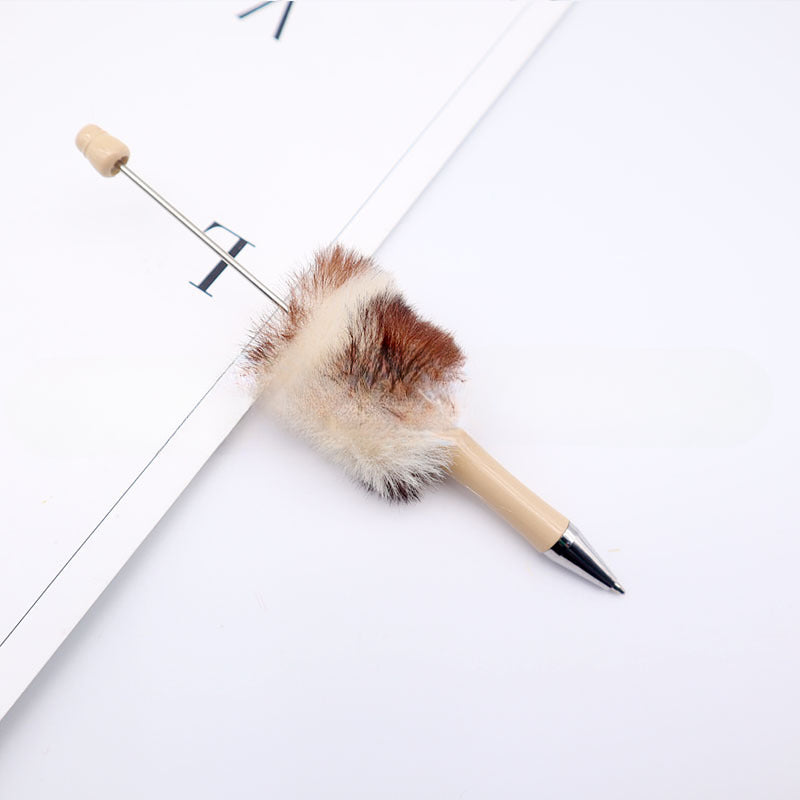 Wholesale Beadable Pens Leopard Print Plush Pom Pom Hairball DIY Beaded Pen ACC-PN-CY002