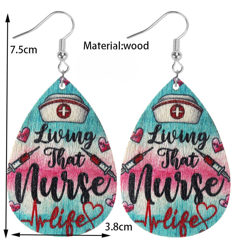 Wholesale Nurse Doctor Teardrop Shaped Wooden Earrings ACC-ES-Mijun005