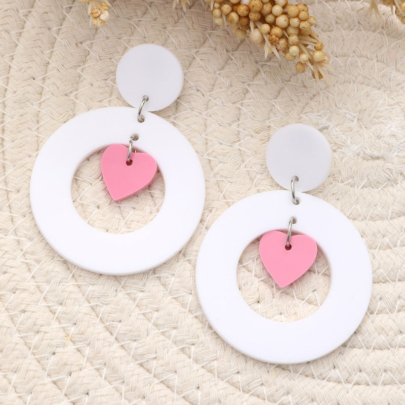 Wholesale Valentine's Day Heart Hollow White Acrylic Earrings ACC-ES-YiTian027