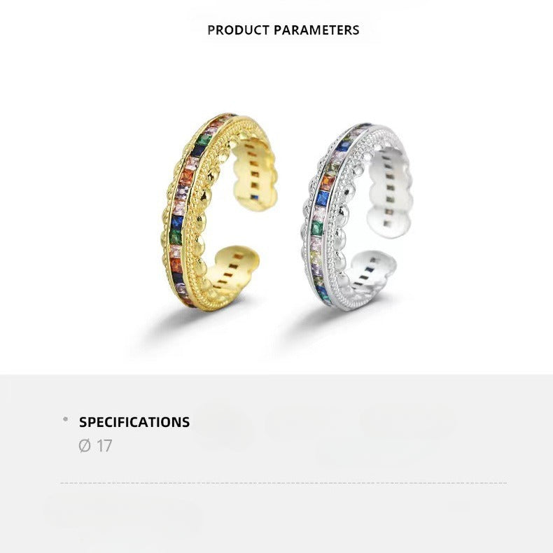 Wholesale Zircon Inlaid Rainbow Ring Light Luxury Leaf Retro Open Rings ACC-RS-YXY010