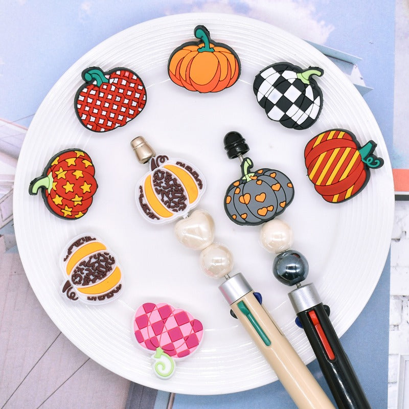 Wholesale Random 100pc Halloween Pumpkin Series PVC Soft Focal Beads DIY Bead Pen Accessories  ACC-BDS-RYY016