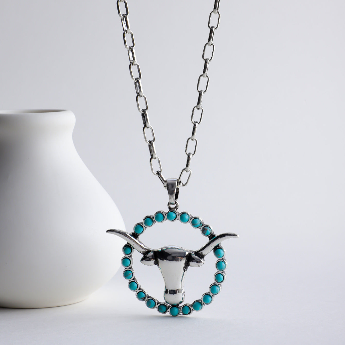 Wholesale Retro Western Cowboy Style Turquoise Cow Head Series Necklace ACC-NE-Xilu005