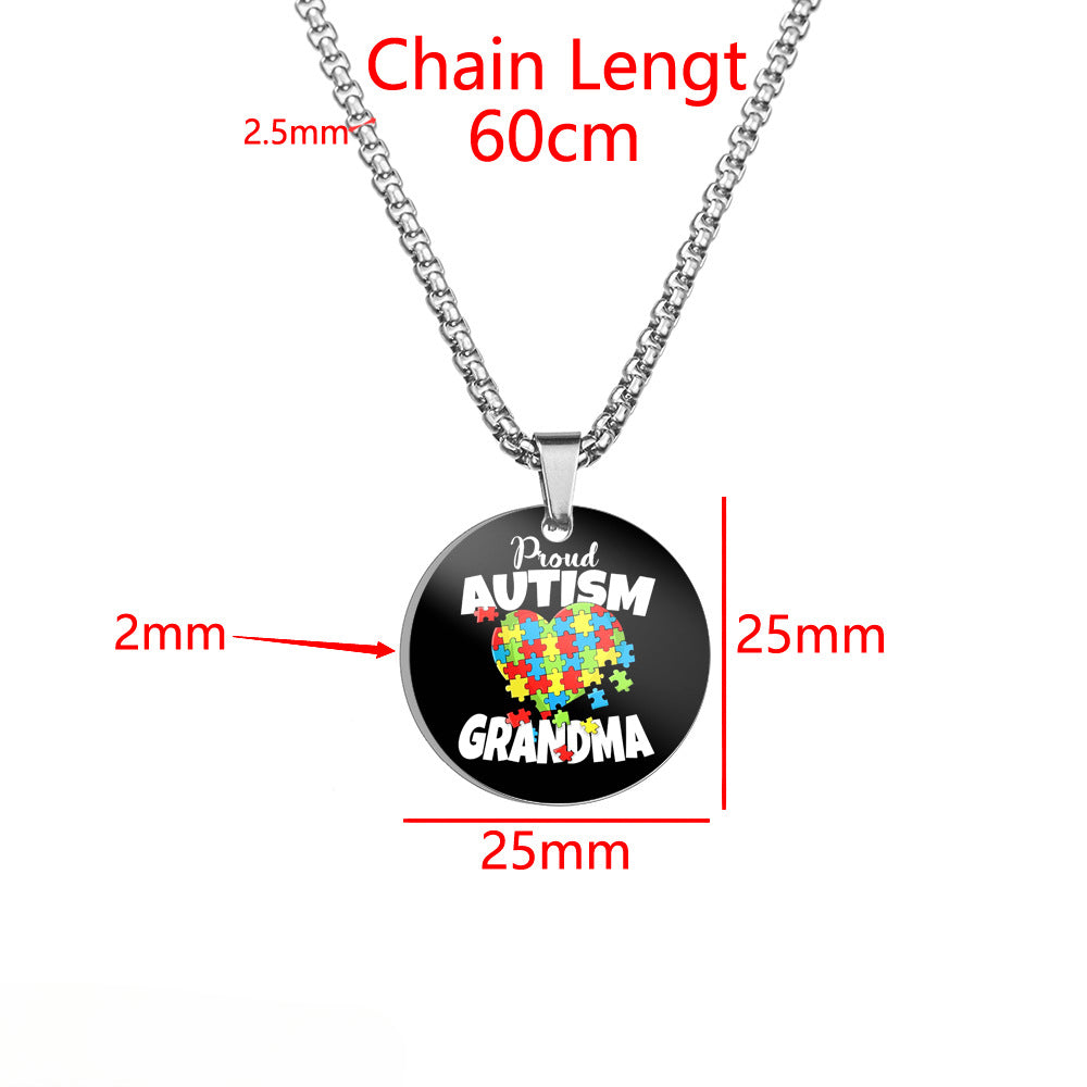 Wholesale Autism Color Printed Pendant Stainless Steel Necklace ACC-NE-HuanYu005