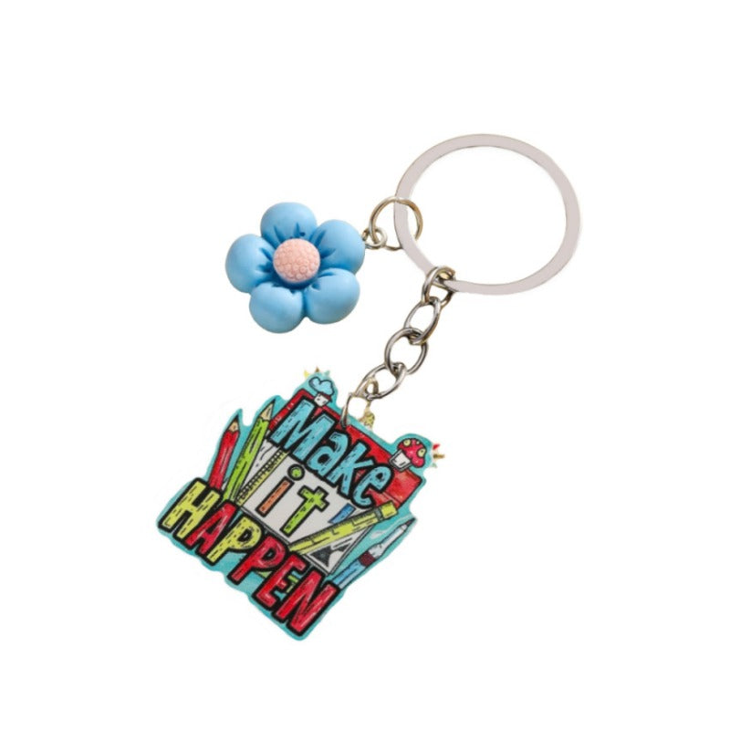Wholesale Acrylic Inspirational Slogan Flower Keychain ACC-KC-RongR088