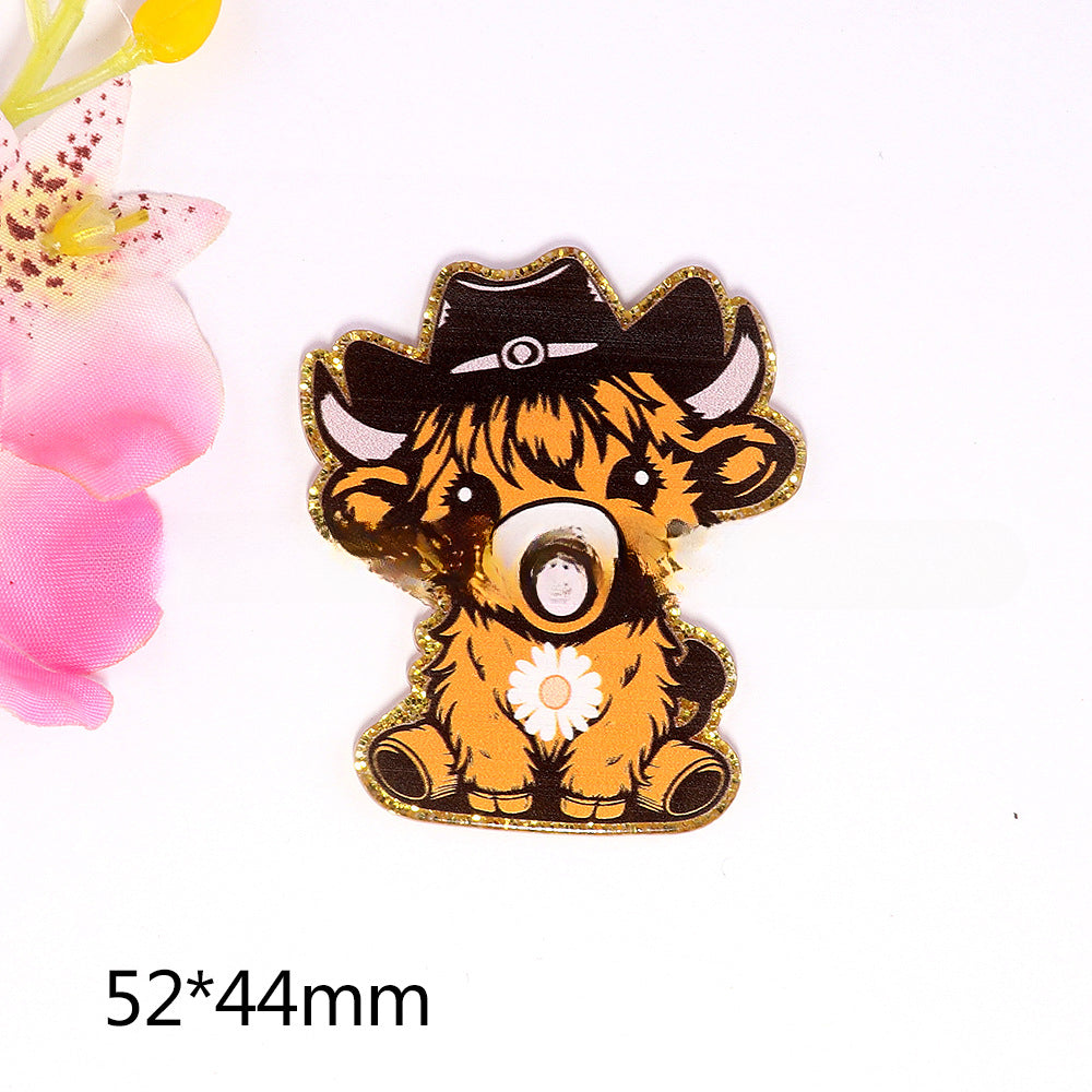 Wholesale 10pcs DIY Flatback Western Style Cow Acrylic Flatback Badge Scroll Retractable Keychain DIY Accessories ACC-FK-OuYe011