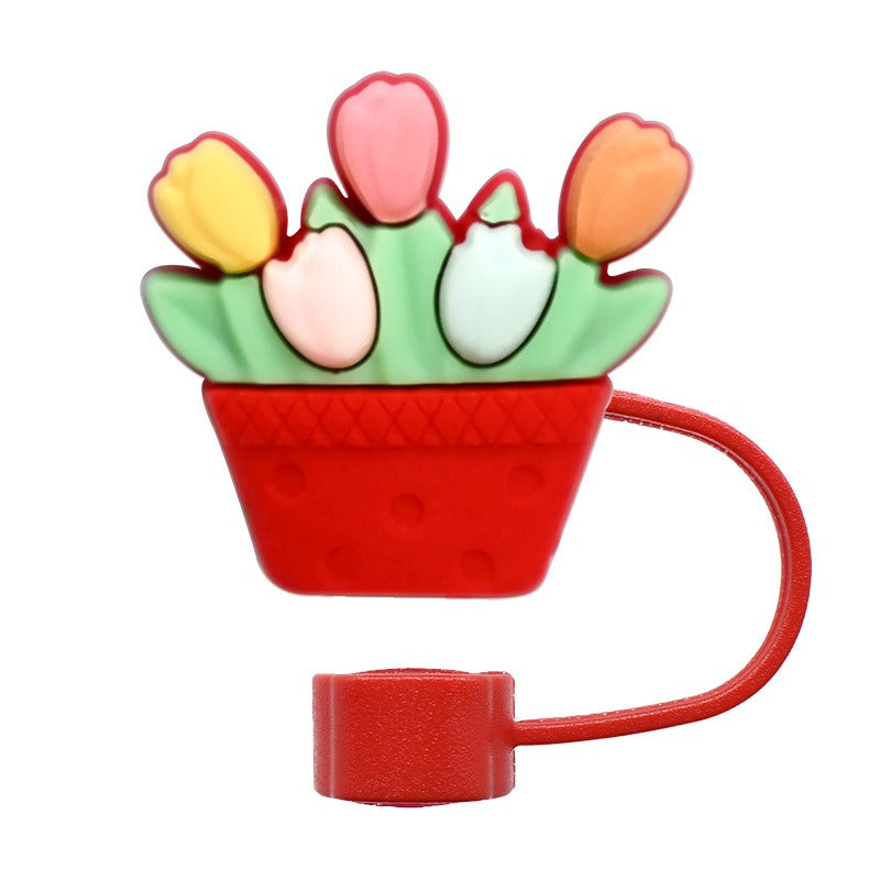 Wholesale Random 100pcs Flower Basket Series 10mm PVC Soft Straw Tube Cap ACC-SCR-RYY137