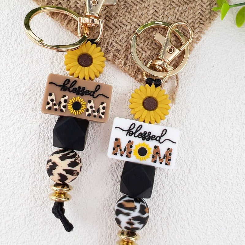 Wholesale Mother's Day Leopard Print Silicone Beaded Keychain ACC-KC-JiuYa005