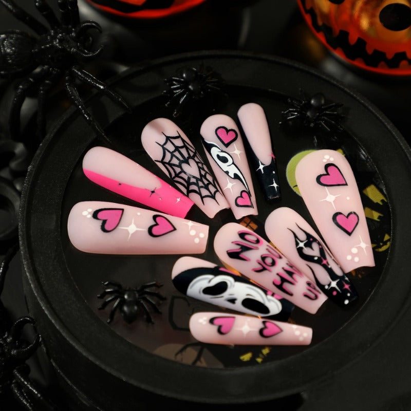 Wholesale 24 Pieces/box Halloween Heart Flame Press-on Nails Kits Nail Stickers  ACC-NS-LeFan116