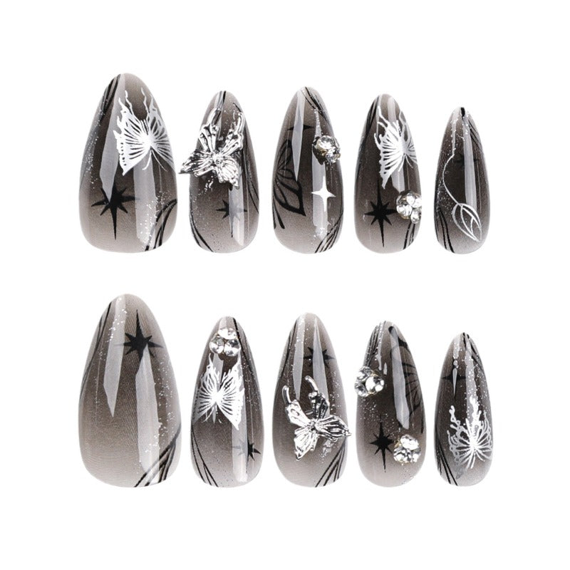 Wholesale 24 Pieces/box Black Bow Press-on Nails Kits Nail Stickers ACC-NS-LeFan081