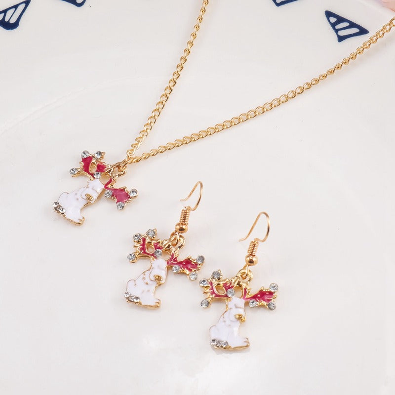 Wholesale Christmas Elk Diamond Earrings Necklace Set ACC-NE-LvXin001