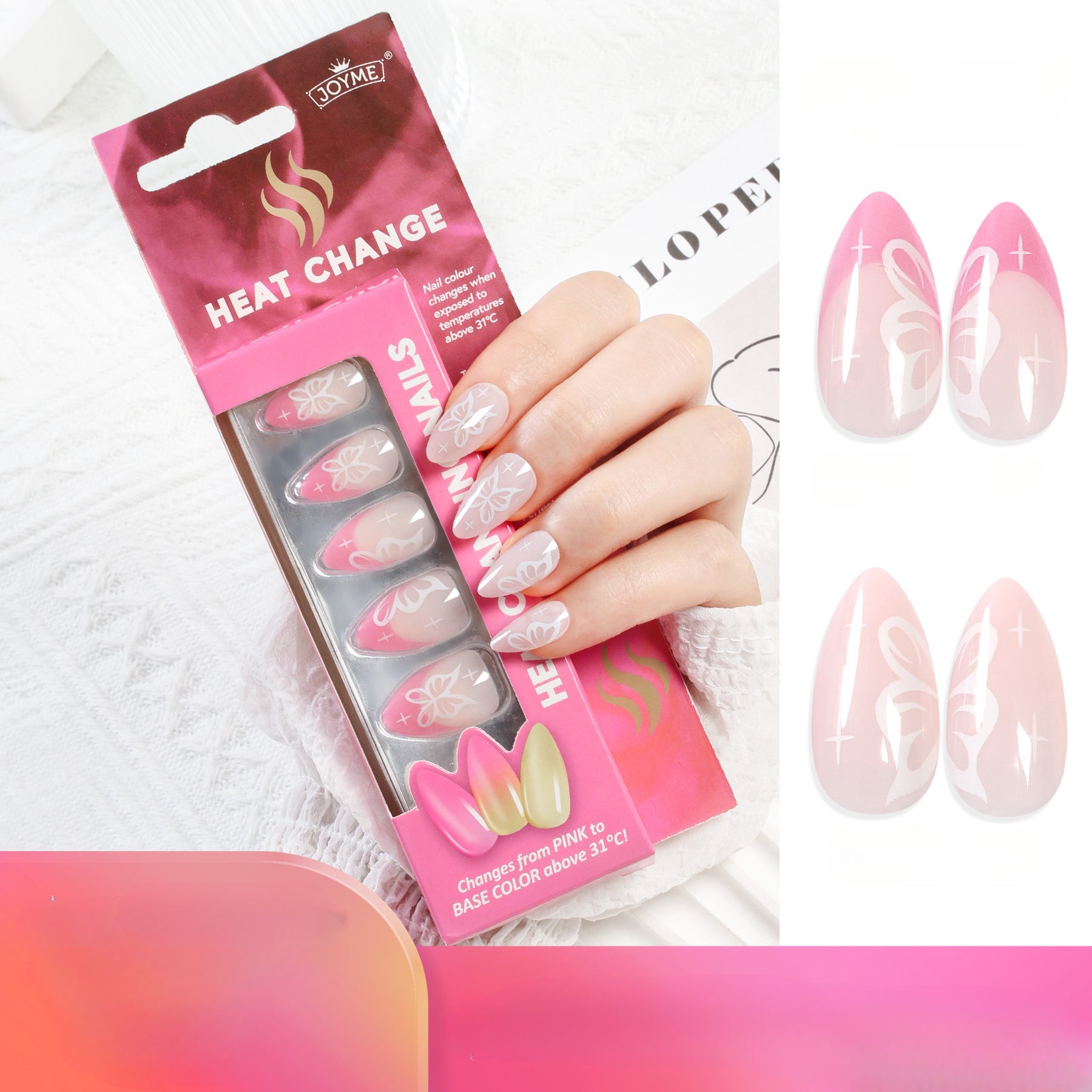 Wholesale Temperature Varying Light Varying Cow Pattern Butterfly Colored Press on Nails Kits 24 Pieces Back Adhesive Plastic Nail Tablets ACC-NS-XKQ025