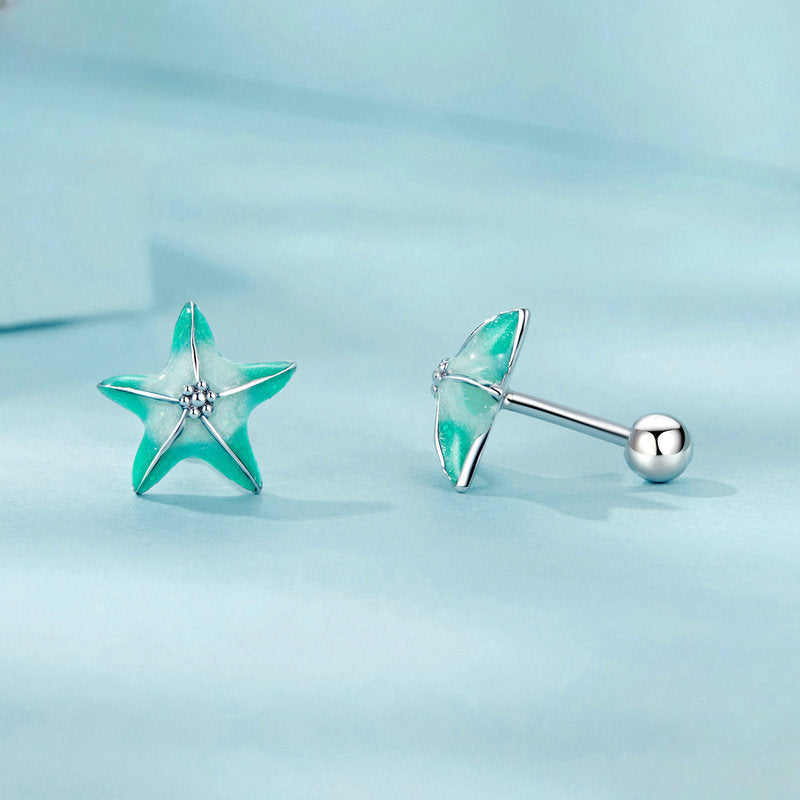 Wholesale Blue Green Starfish Thread Earrings S925 Sterling Silver Star Earrings ACC-ES-Yinzhiyun003