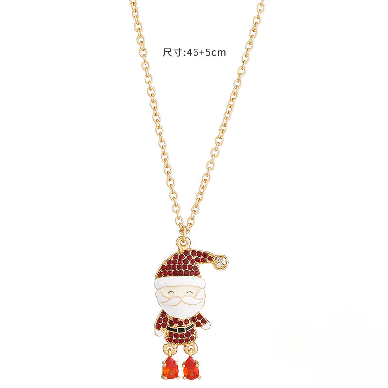 Wholesale Christmas Santa Claus Oil Drop Diamond Pendant Earrings Necklace Set ACC-NE-KJ006