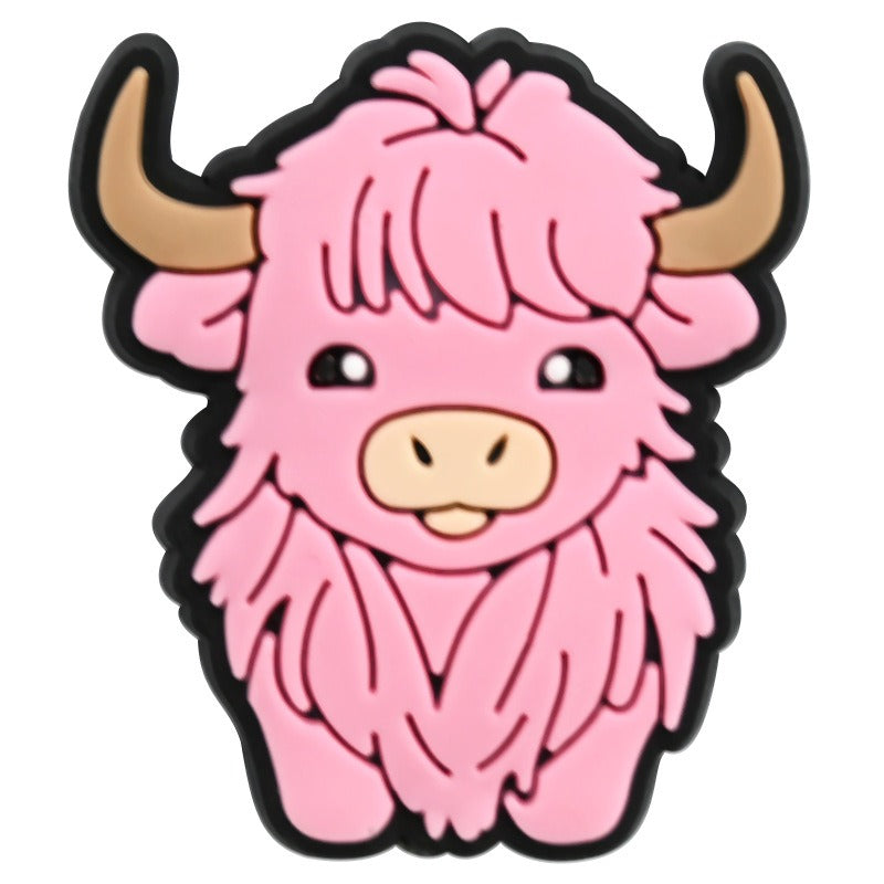 Wholesale Random 100pcs Pink Highland Cow PVC Soft Rubber Shoe Buckle Decoration  ACC-SC-RYY081