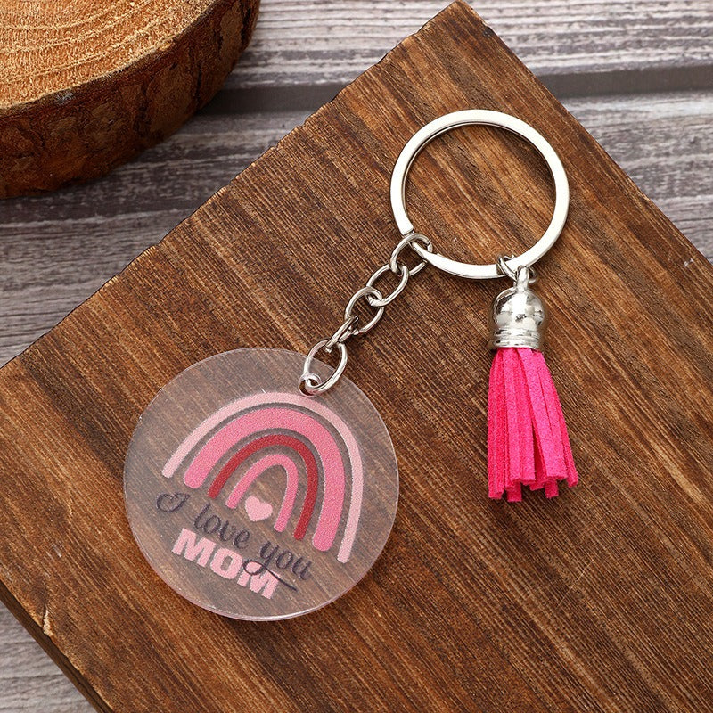 Wholesale Acrylic English Flower Red Tassel Leopard Print Keychain ACC-KC-YTian028