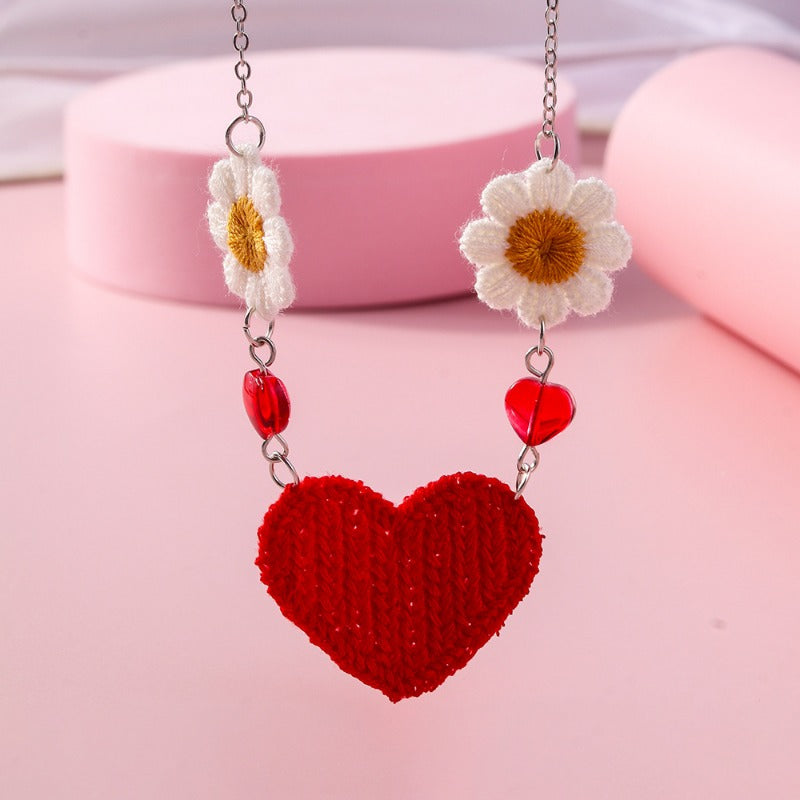 Wholesale Valentine's Day Knitted Flower Heart Necklace ACC-NE-YueSen018