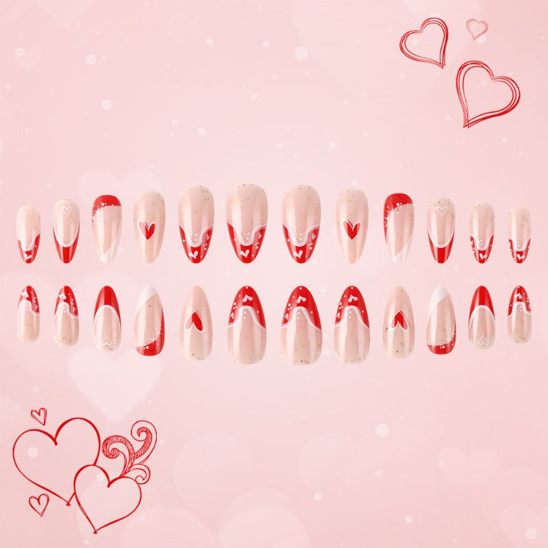 Wholesale 24 Pieces/box Valentine's Day Red Heart Glitter Nails Kits Nail Stickers ACC-NS-MiKe024
