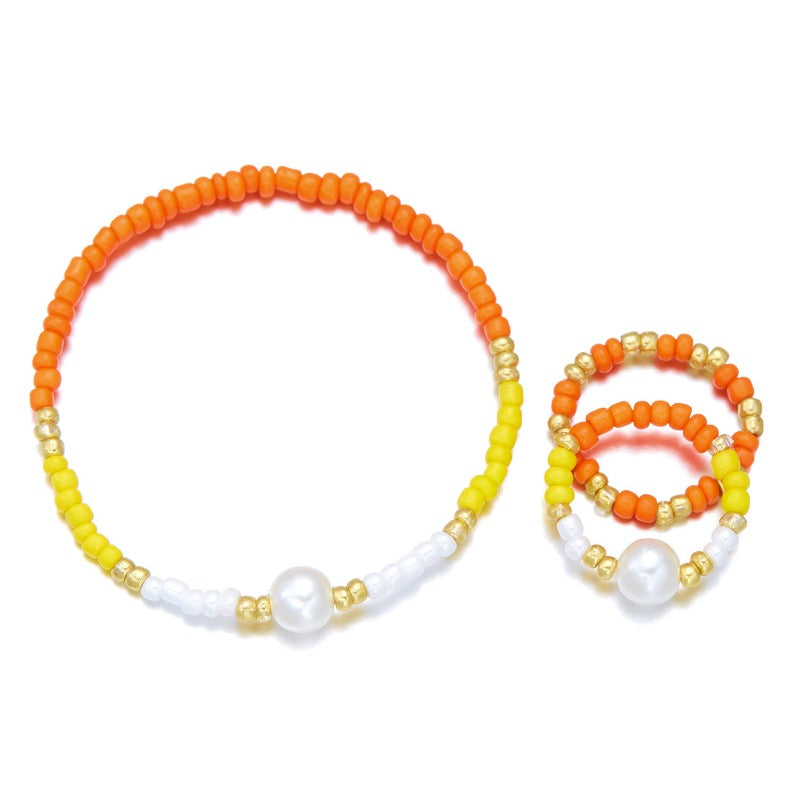 Wholesale Bohemian Colorful Rice Beads Necklace Bracelet Ring Three-piece Set ACC-NE-YingHao009