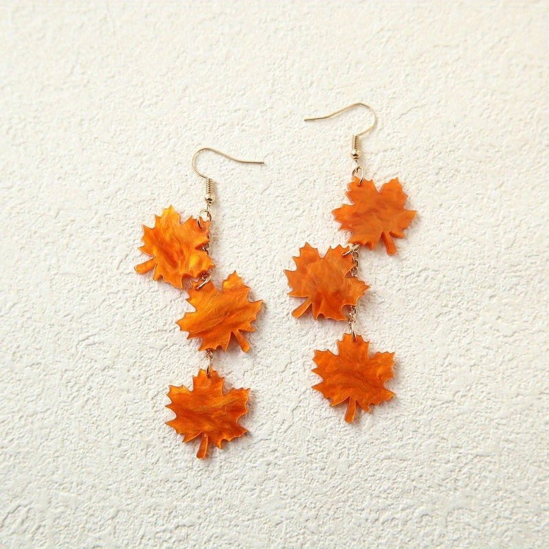 Wholesale Thanksgiving Water Pattern Acrylic Maple Leaf Shape Earrings ACC-ES-Xiyin002