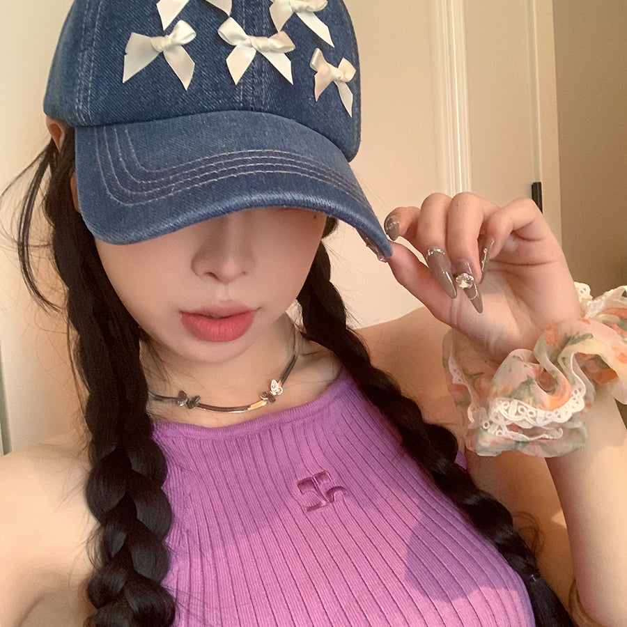 Wholesale Washed Denim Bow Peaked Cap Sun Protection Baseball Cap Hat ACC-HT-UOSU001