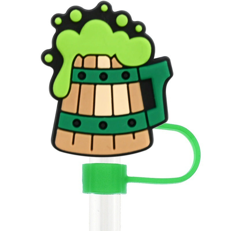 Wholesale Random 100pcs Cartoon Green Series 10mm PVC Soft Straw Tube Cap ACC-SCR-RYY121